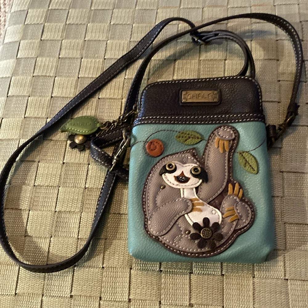 CHALA Crossbody SLOTH Women's Teal Cell Purse Leather Mini bag Adjustable Strap